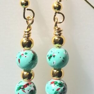 Handmade red with torques glass earring hypoallergic French hooks