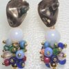 8mm White glass bead with mix 4mm cluster beads 18 gold plated stud