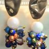 8mm White glass bead with mix 4mm cluster beads 18 gold plated stud