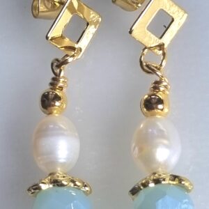 Fresh water pearls and Peruvian opal with 18 k gold filled ear hook
