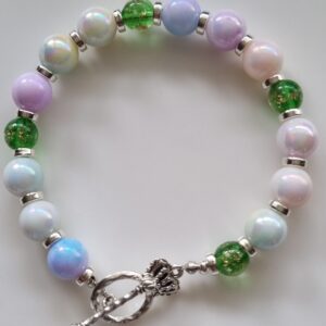 Pastel pear beaded silver tone charm bracelet