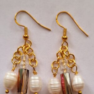 Pearls crystal gold-filled hoops and faceted crystal 4cm 905 silver gold plated