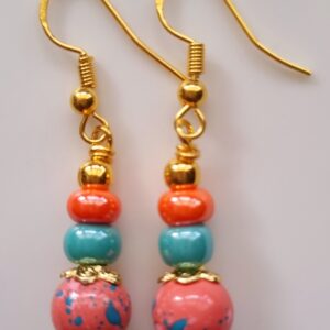 Orange and blue beads filed with 18k hypoallergenic French hook
