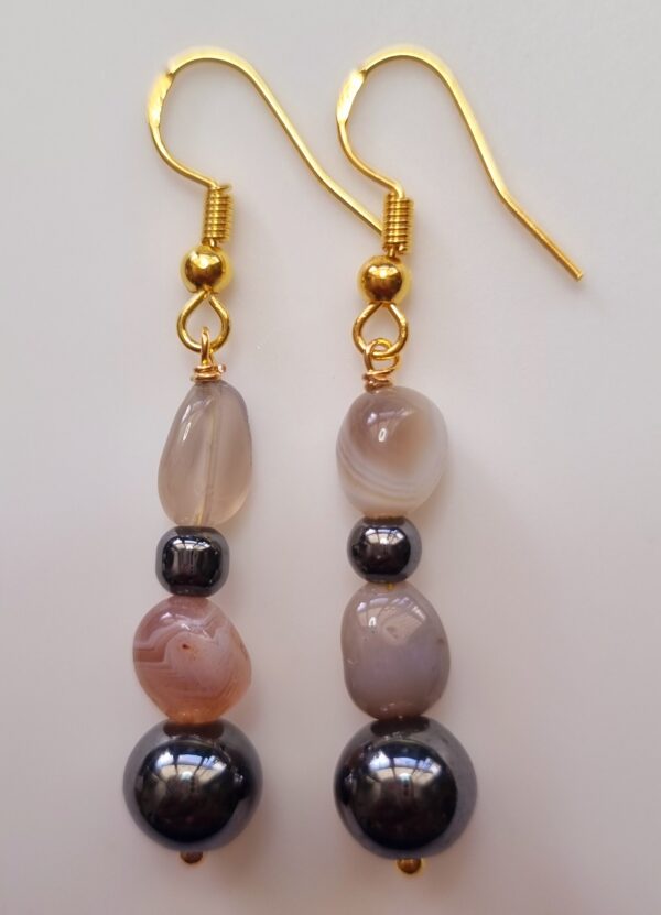 Glass beads with Botswana agate hypoallergenic ear hook