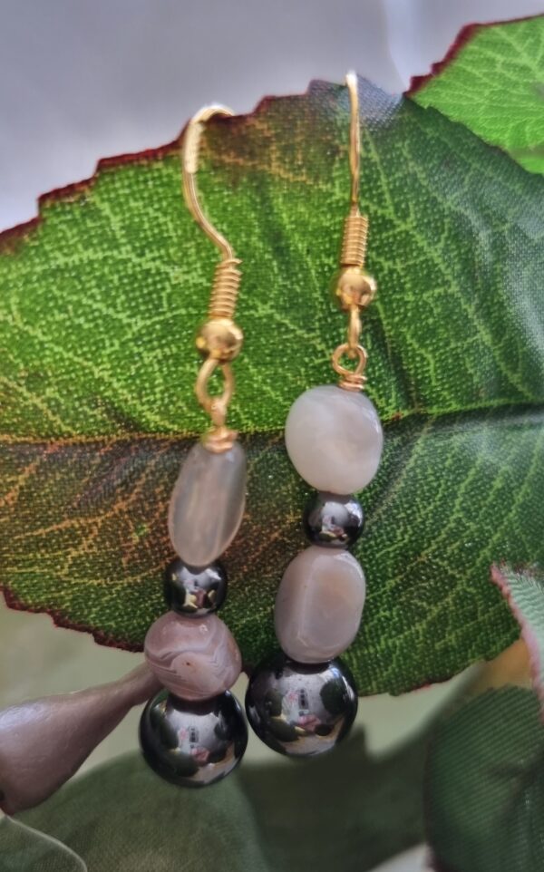 Glass beads with Botswana agate hypoallergenic ear hook
