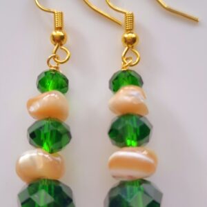 Crystal green and white shell earring with 18k French hook