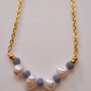 Freshwater with light blue faceted glass and 18k plated gold wire