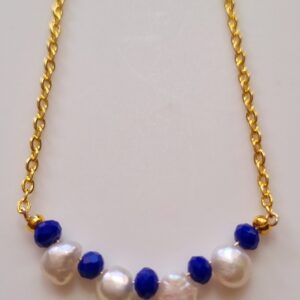 Freshwater with navy blue faceted glass and 18k plated gold wire