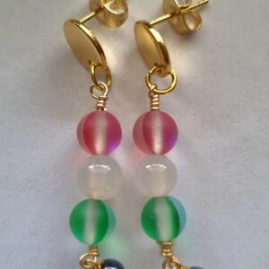 Colorful rainbow 8mm beads with 18k gold drop earring