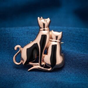 Golden Tone Cat Duo Brooch